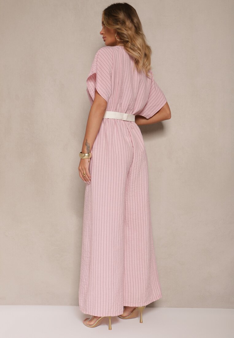 new collection Salopetă petrecută roz cu mâneci liliac și curea Tollamira