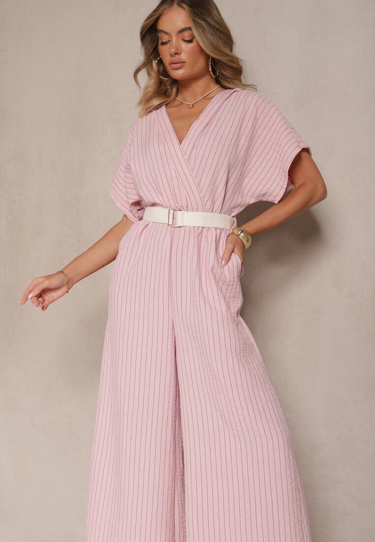 new collection Salopetă petrecută roz cu mâneci liliac și curea Tollamira