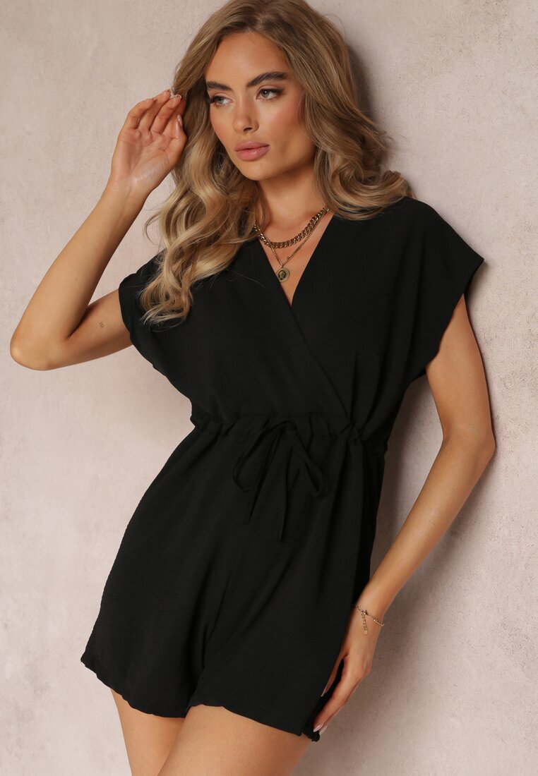 new collection Salopetă scurtă neagră cu elastic în talie Weam