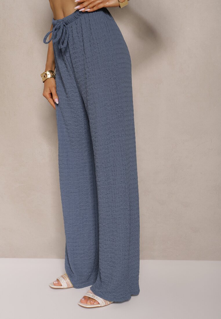 new collection Set Albastru Pantaloni cu croială largă și Vestă cu decolteu în V Sadorine