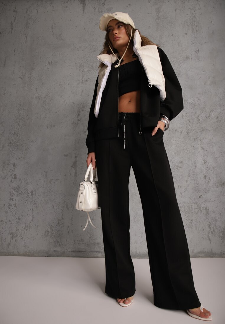 new collection Set de Trening Negru din Bumbac Bluză cu Fermoar și Pantaloni Teviora
