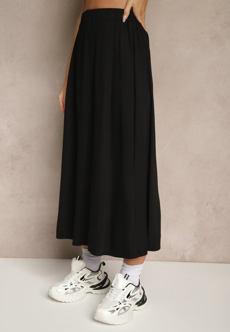 new collection Set Negru cu Vâscoză Fustă și Bluză Decorată cu Legătură în Talie Davisavina