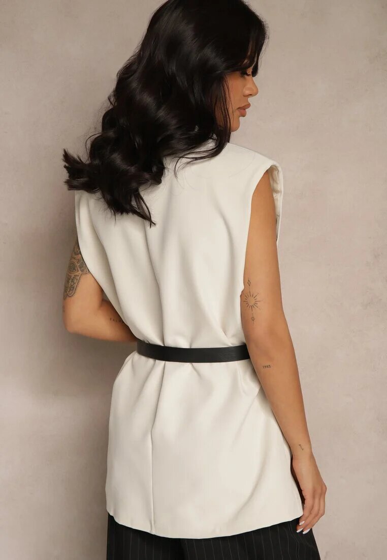 new collection Vestă Bej deschis Oversize stil costum cu nasture și curea cu cataramă Galazia