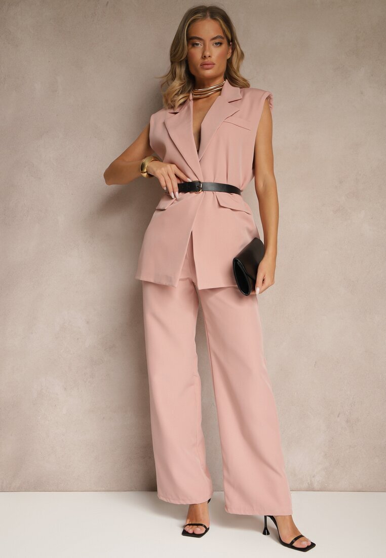 new collection Vestă Roz închis Oversize în stil costum cu nasture și curea cu cataramă Galazia