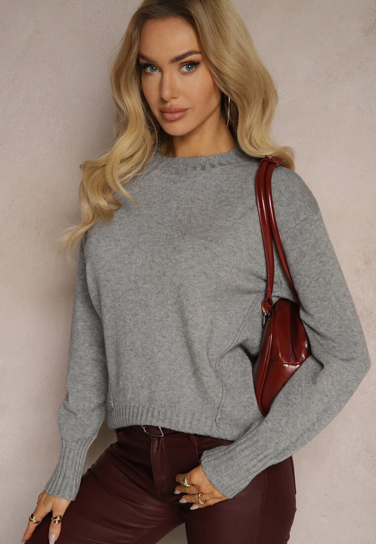 newstar Pulover Casual Gri cu Vâscoză și Modal cu Manșete Riviti