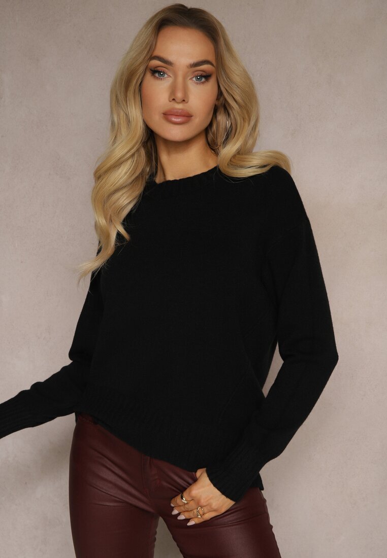 newstar Pulover Negru Casual cu Viscoză și Modal cu Manșete Riviti