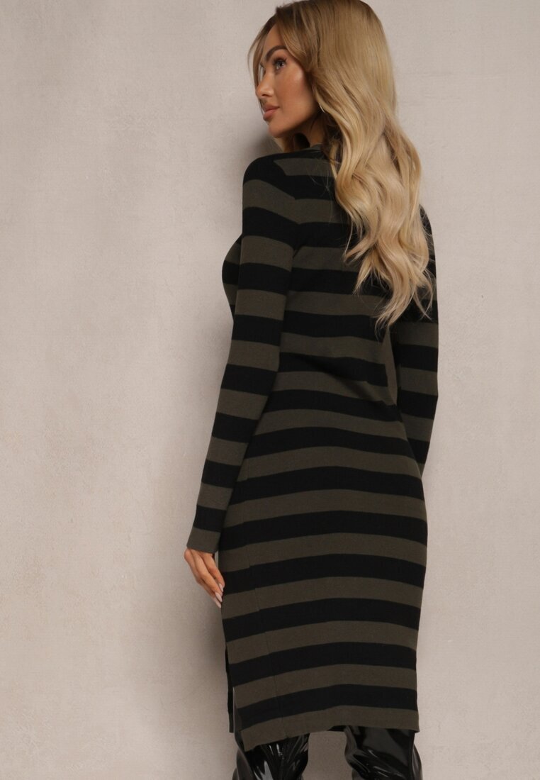 newstar Rochie-pulover Verde închis cu Viscoză și Modal în dungi cu Decupaj Naliria