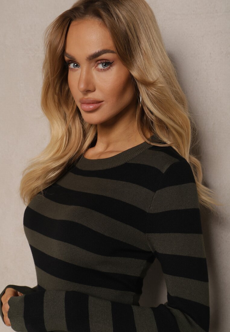 newstar Rochie-pulover Verde închis cu Viscoză și Modal în dungi cu Decupaj Naliria