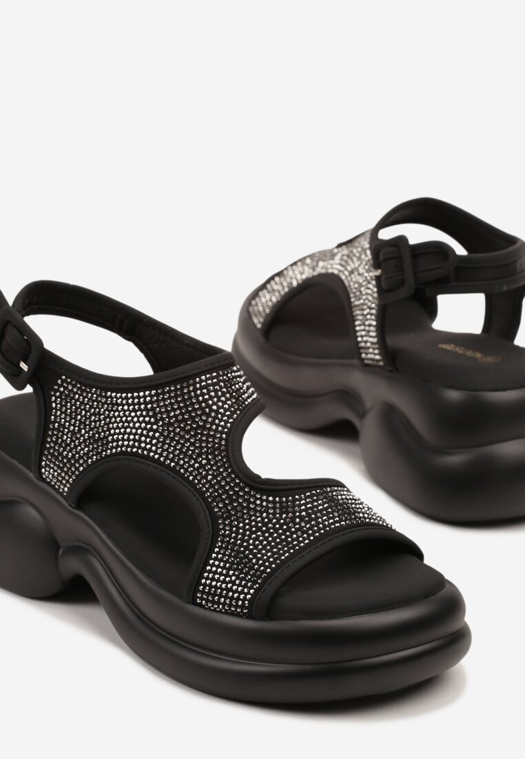 next step Sandale Negre Chunky pe platformă din spumă cu față cu zirconiu Idamirela