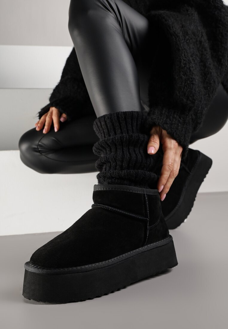 nm Cizme de zăpadă Negre slip-on din piele întoarsă naturală cu talpă groasă Mevilira