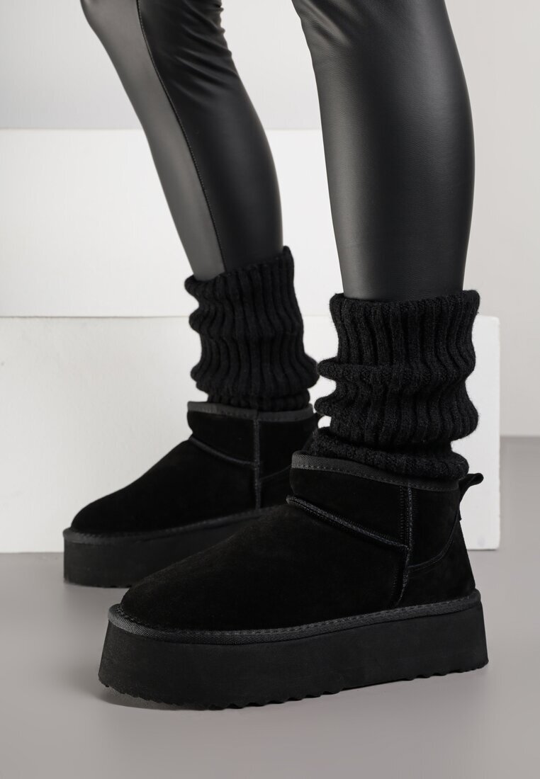 nm Cizme de zăpadă Negre slip-on din piele întoarsă naturală cu talpă groasă Mevilira