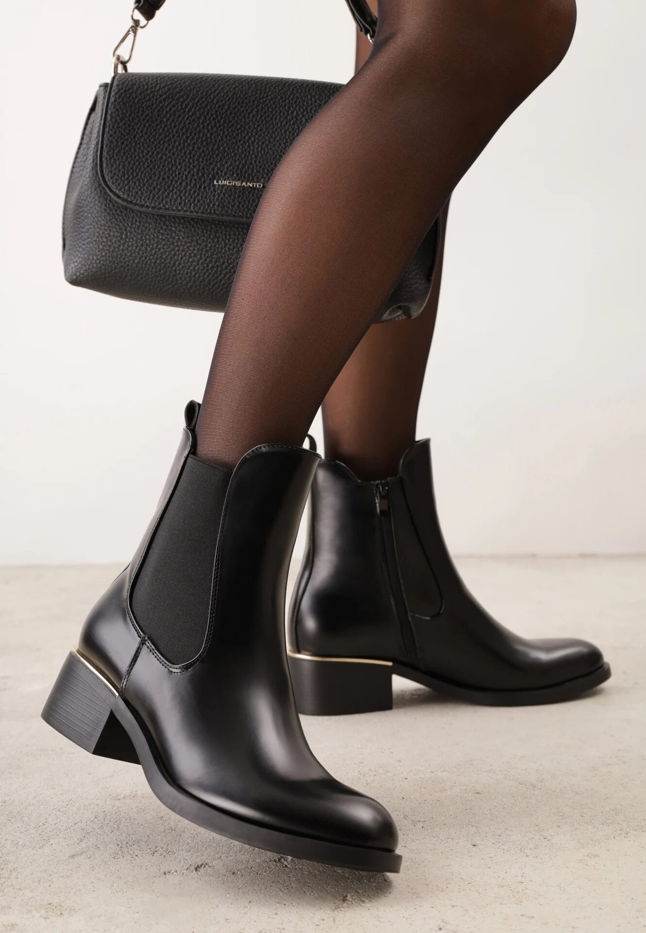 orena paris Botine Chelsea cu detaliu metalic Bobene Negre