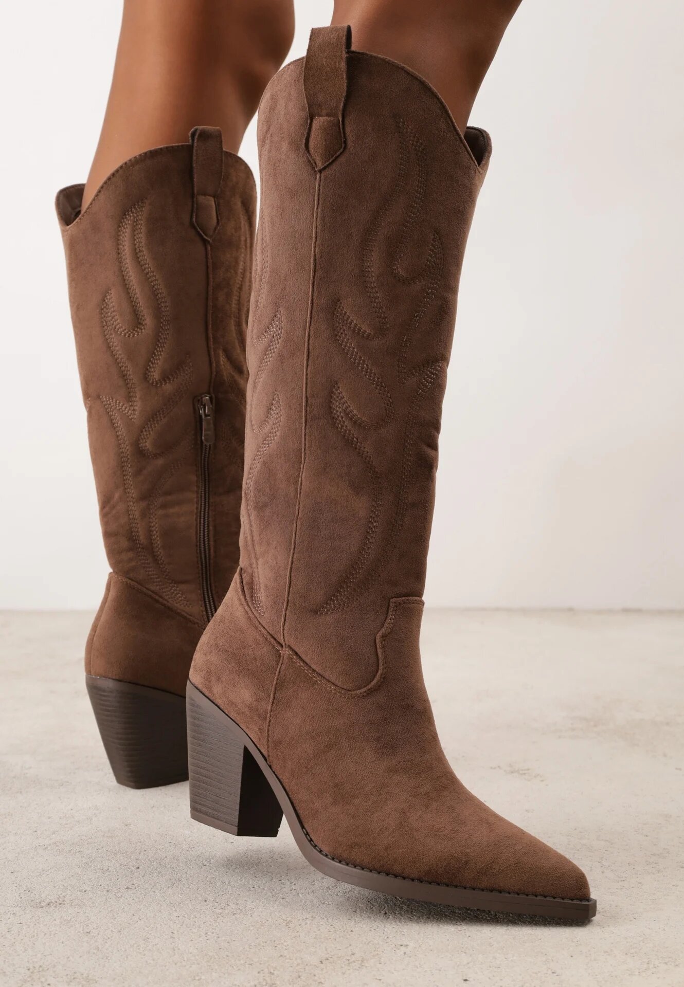 orena paris Cizme Western în stil cowboy cu toc și cusături Ifuna Maro