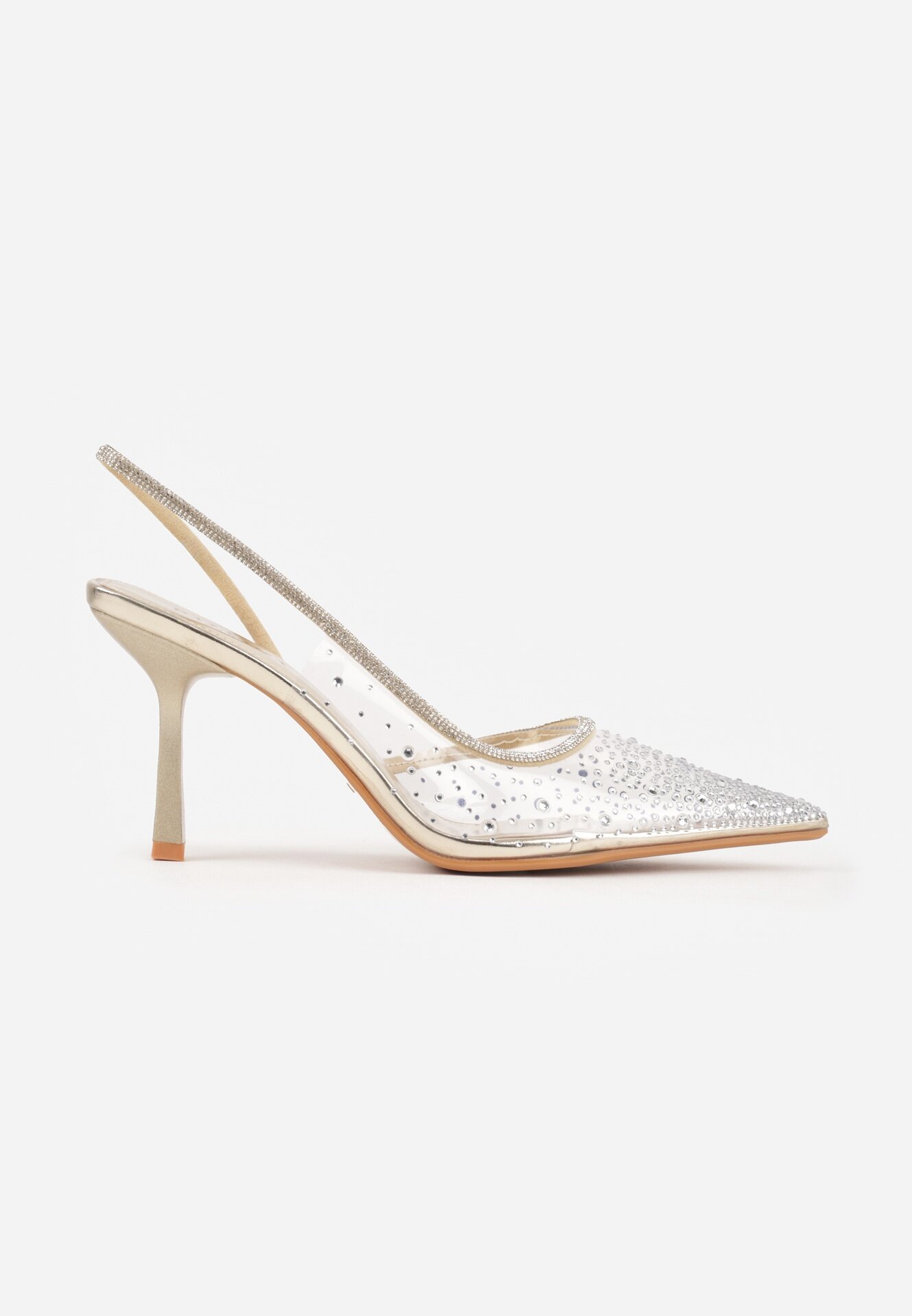 pallika paris Pantofi stiletto aurii Slingback cu partea superioară transparentă și zirconii Liaceran