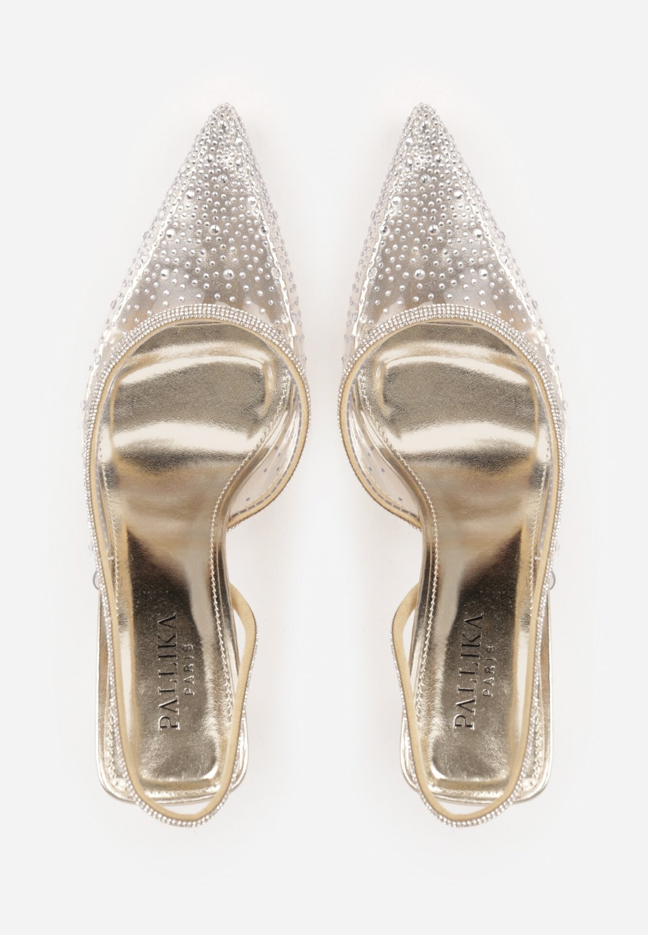 pallika paris Pantofi stiletto aurii Slingback cu partea superioară transparentă și zirconii Liaceran