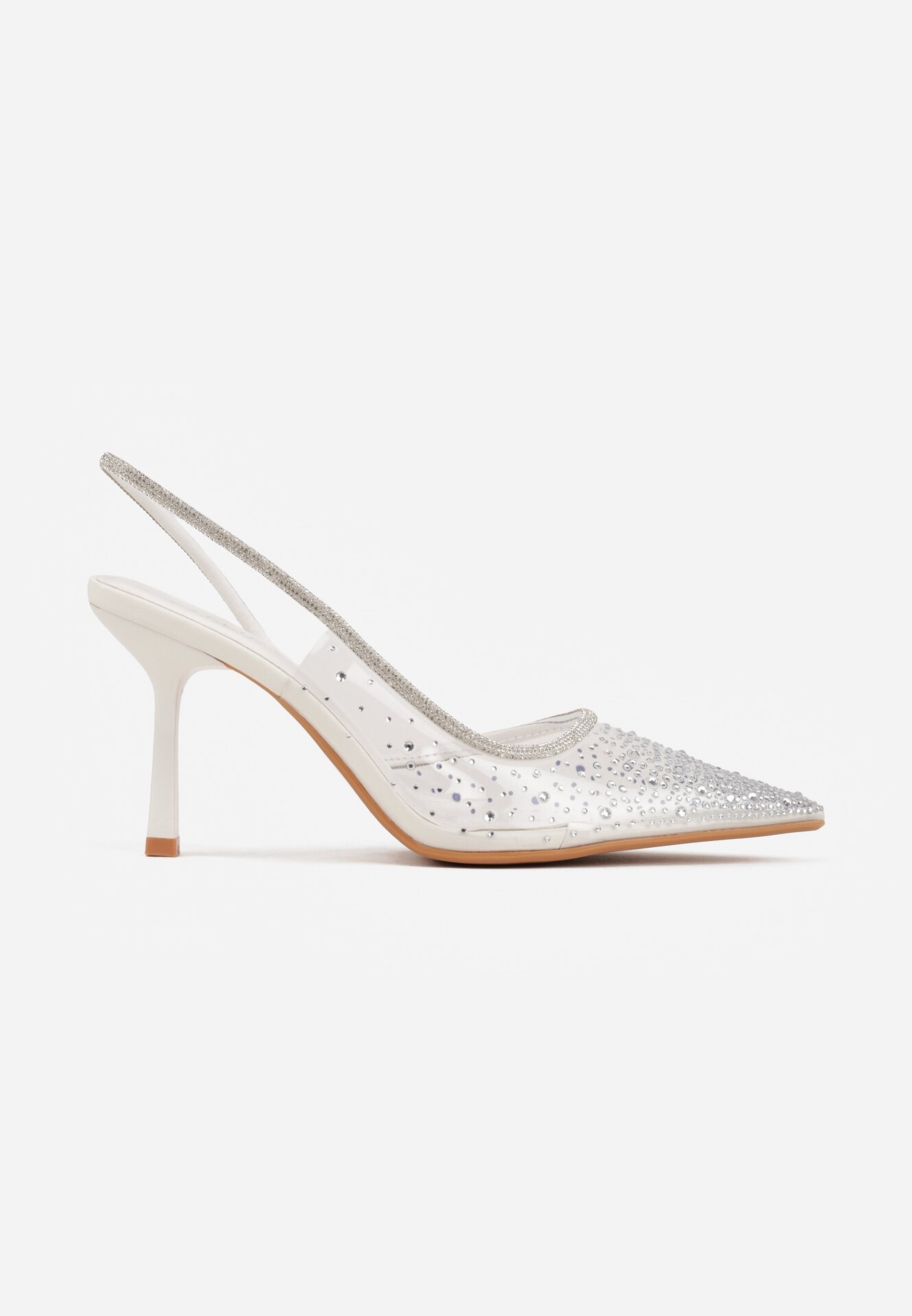pallika paris Stiletto albi Slingback cu carâmb transparent și zirconii Liaceran