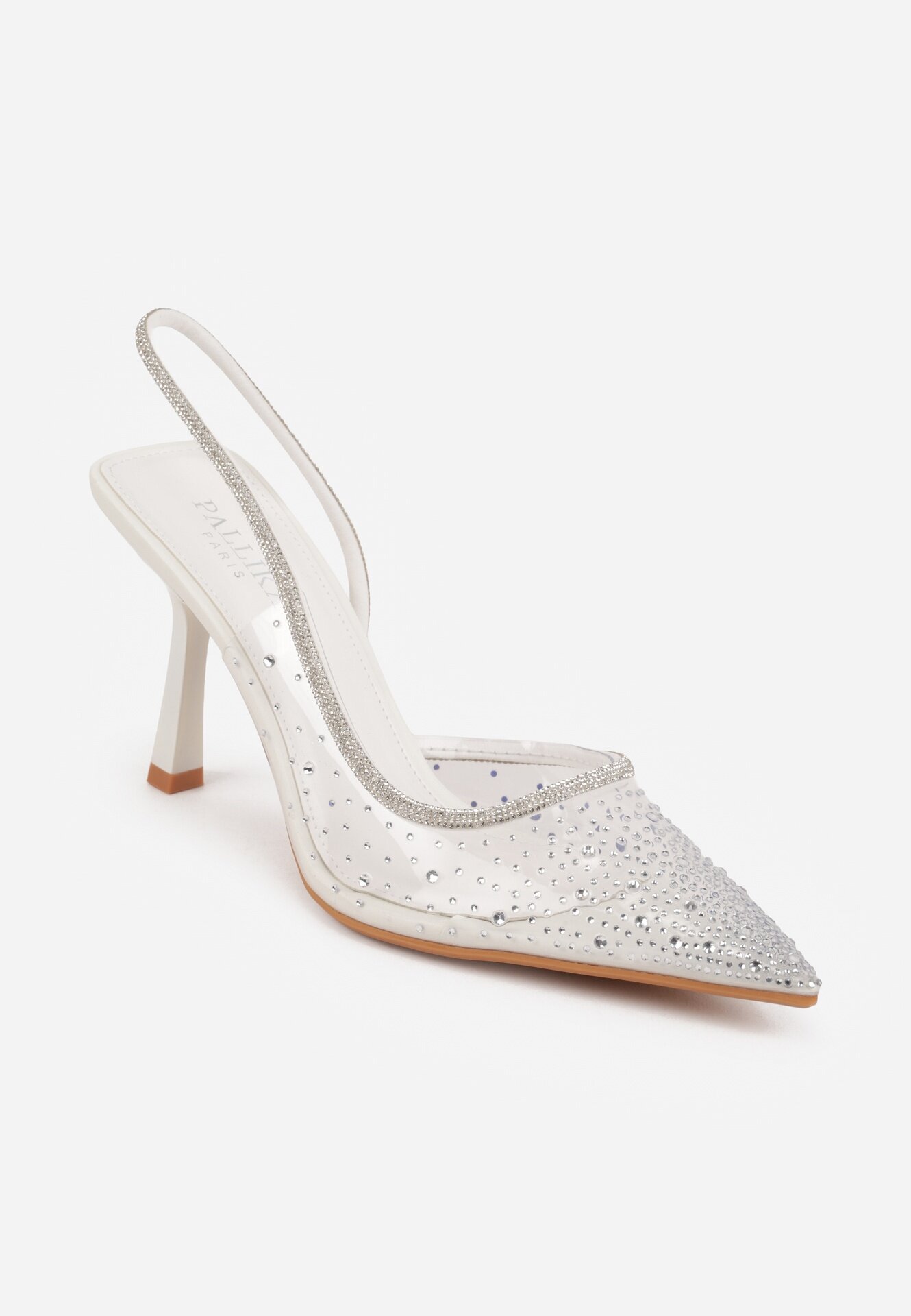 pallika paris Stiletto albi Slingback cu carâmb transparent și zirconii Liaceran