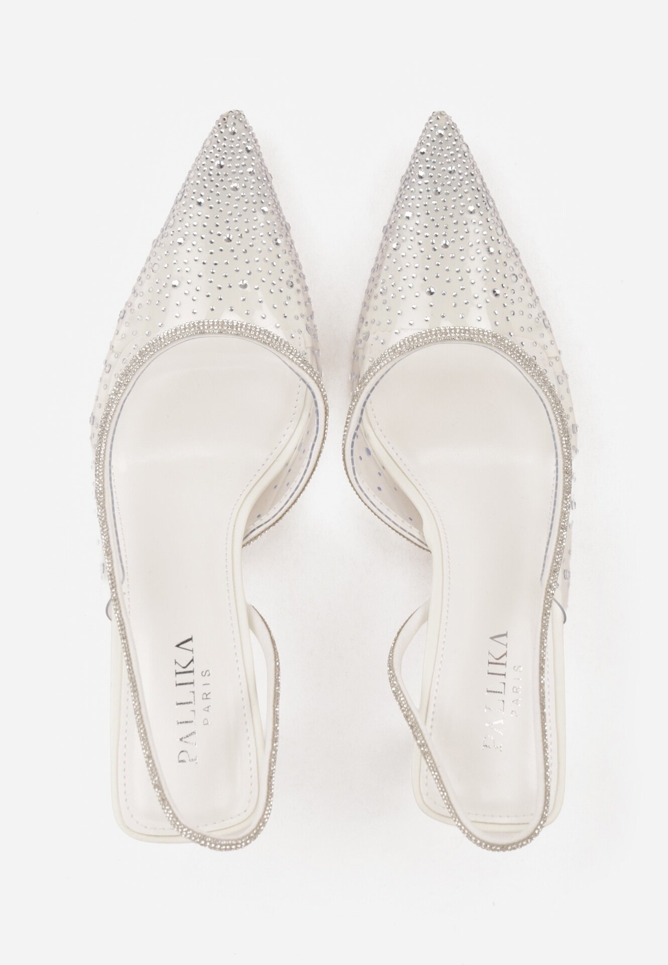 pallika paris Stiletto albi Slingback cu carâmb transparent și zirconii Liaceran