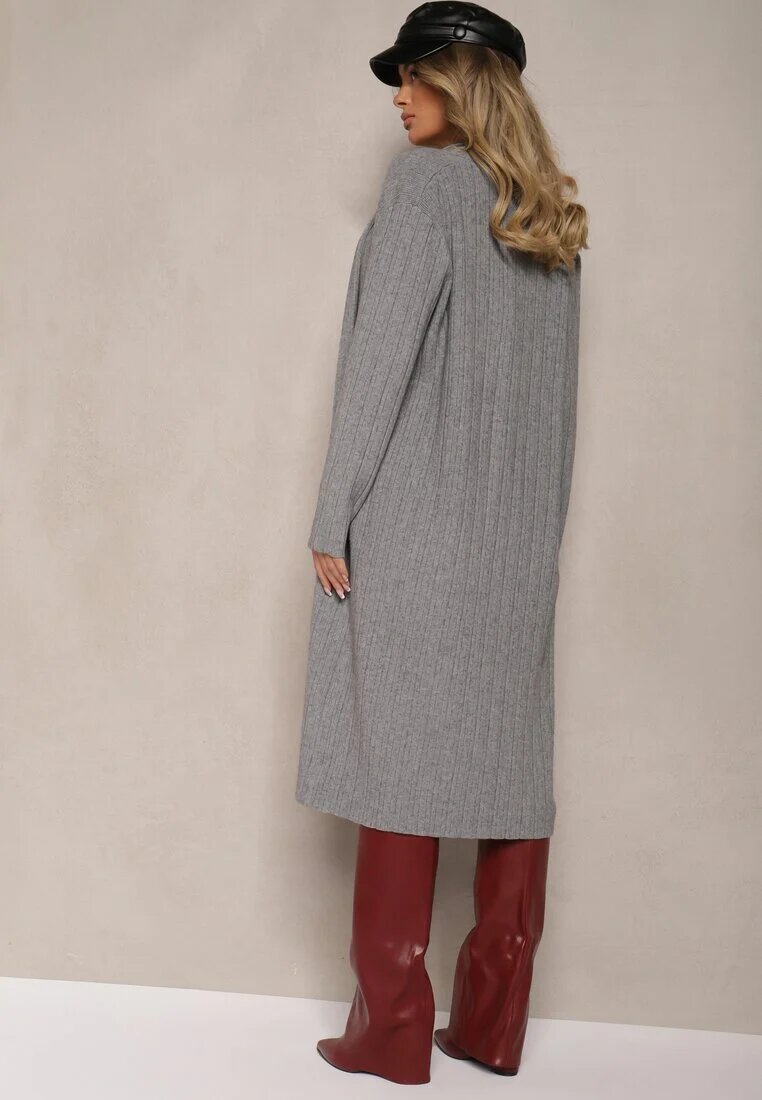 palma Cardigan Gri Nedesfăcut Lung din Viscoză și cu Buzunare Naralie