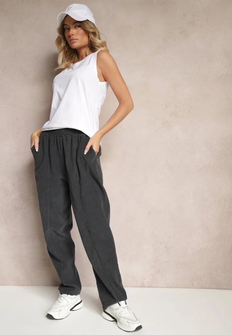 palma Pantaloni De bumbac Gri închis High Waist în stil clasic Arivora