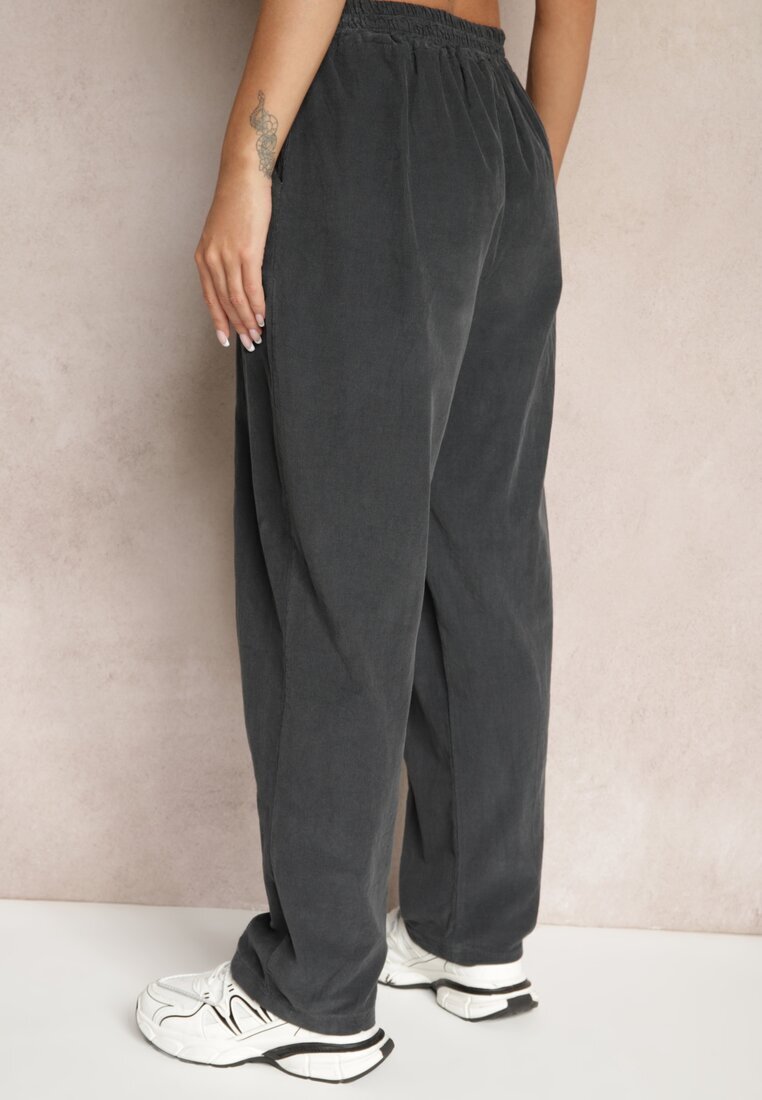 palma Pantaloni De bumbac Gri închis High Waist în stil clasic Arivora