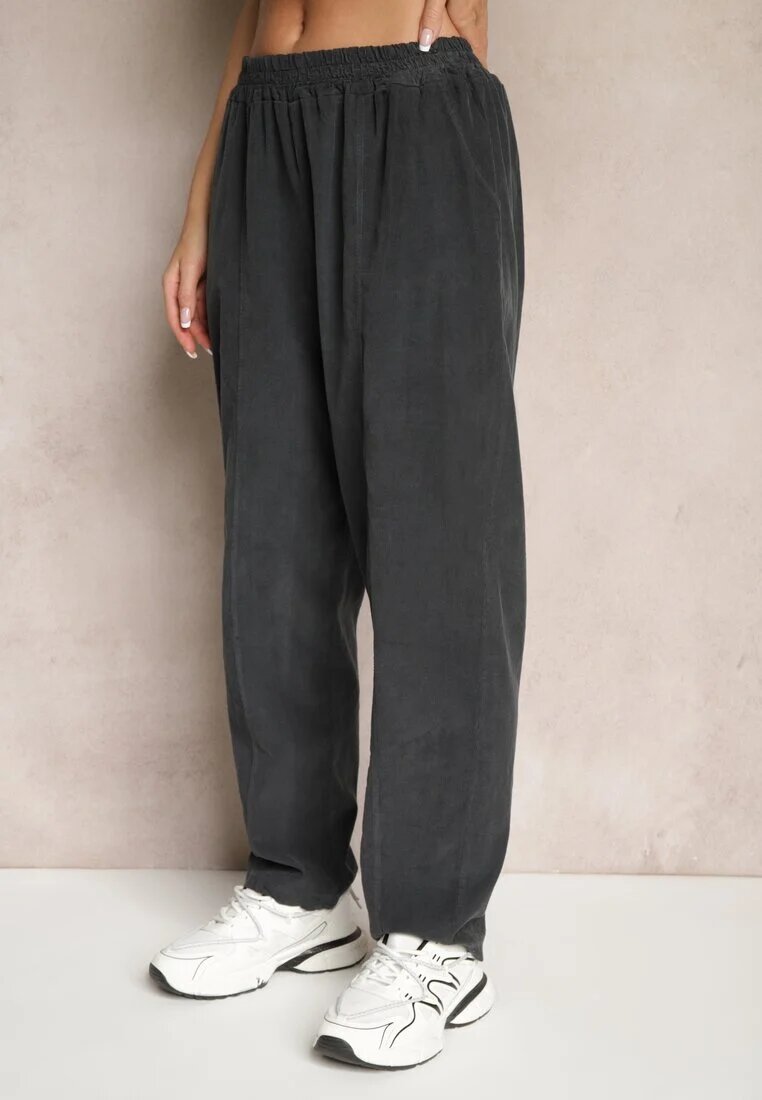 palma Pantaloni De bumbac Gri închis High Waist în stil clasic Arivora
