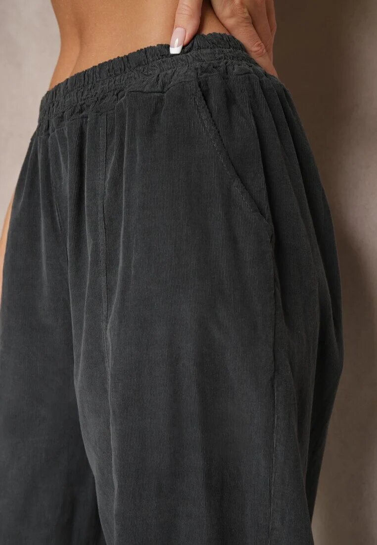 palma Pantaloni De bumbac Gri închis High Waist în stil clasic Arivora