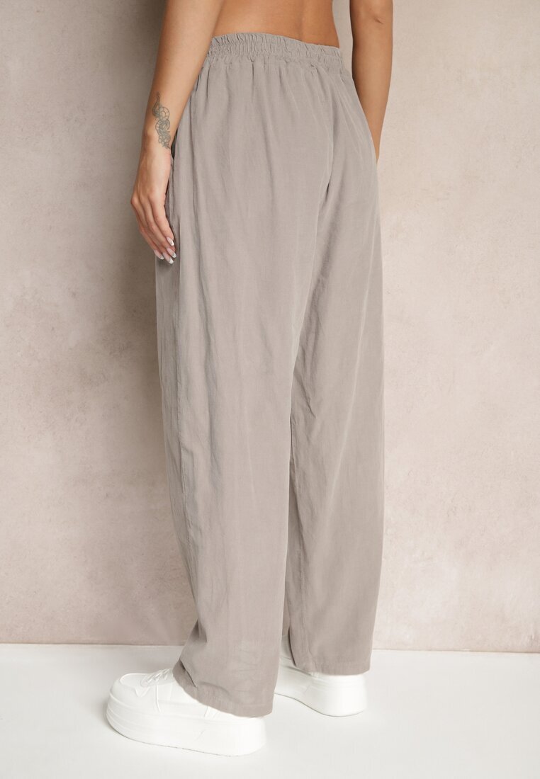 palma Pantaloni din bumbac Gri High Waist în stil clasic Arivora