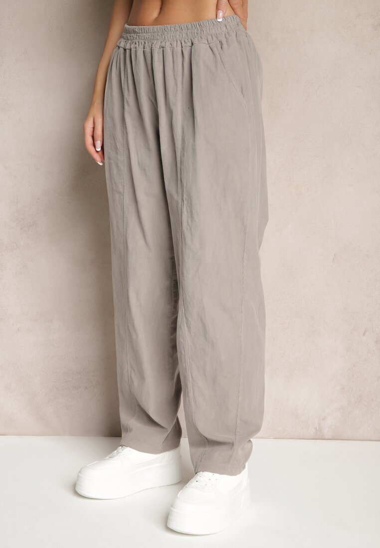 palma Pantaloni din bumbac Gri High Waist în stil clasic Arivora