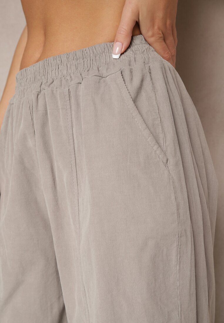 palma Pantaloni din bumbac Gri High Waist în stil clasic Arivora