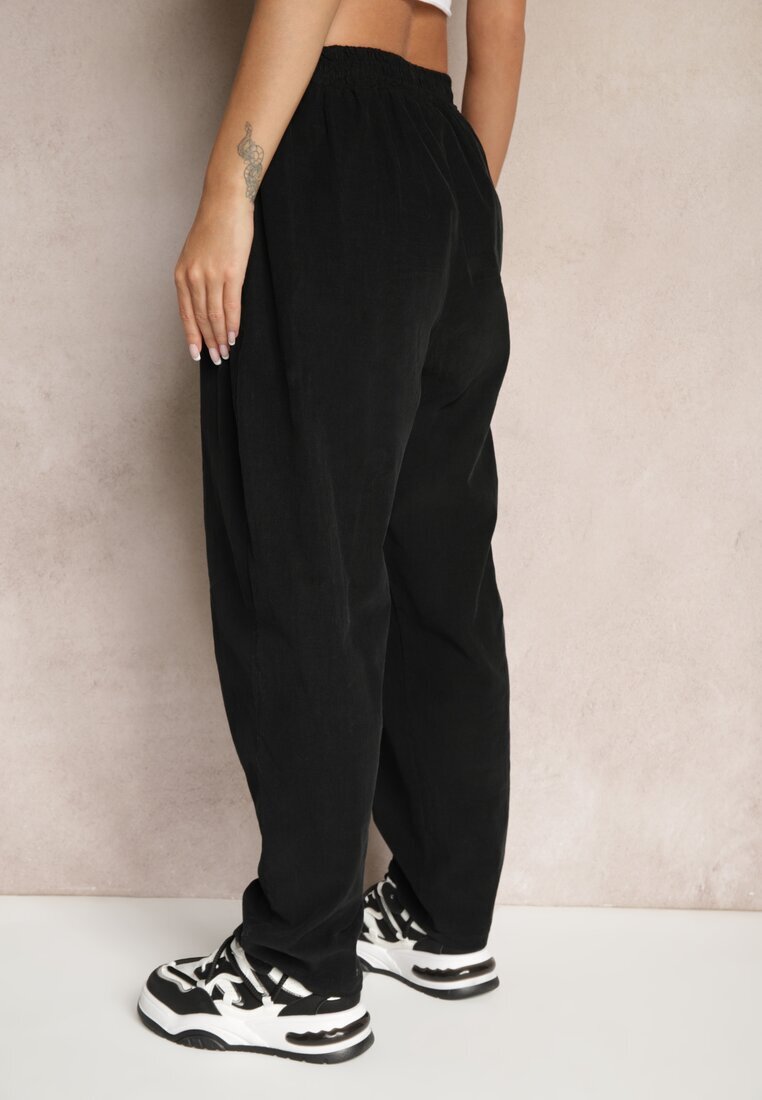 palma Pantaloni din bumbac negri cu talie înaltă în stil clasic Arivora