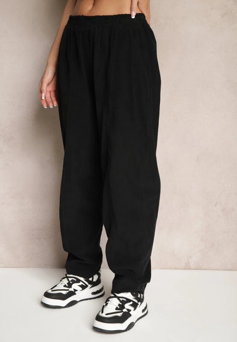 palma Pantaloni din bumbac negri cu talie înaltă în stil clasic Arivora