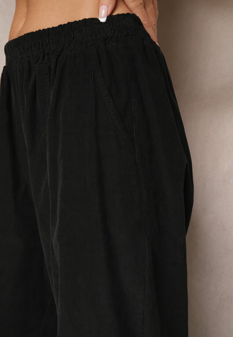 palma Pantaloni din bumbac negri cu talie înaltă în stil clasic Arivora