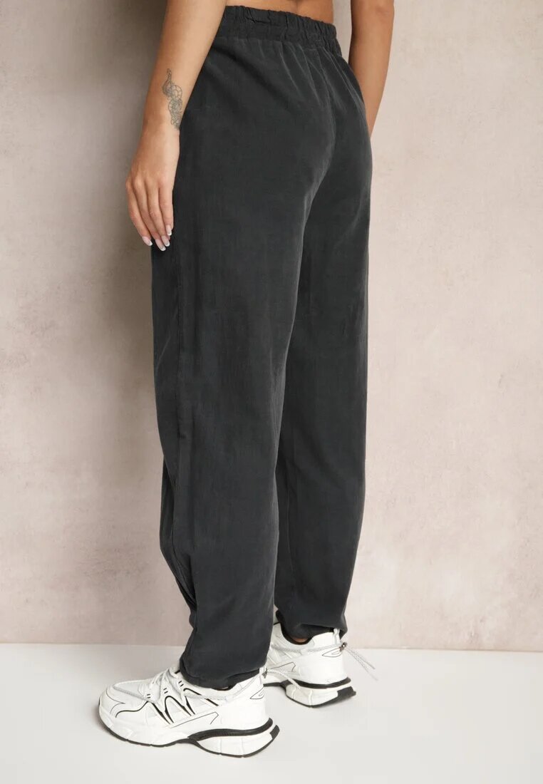 palma Pantaloni Gri închis din Bumbac High Waist Galili
