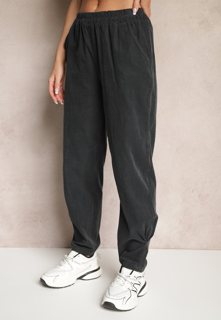 palma Pantaloni Gri închis din Bumbac High Waist Galili
