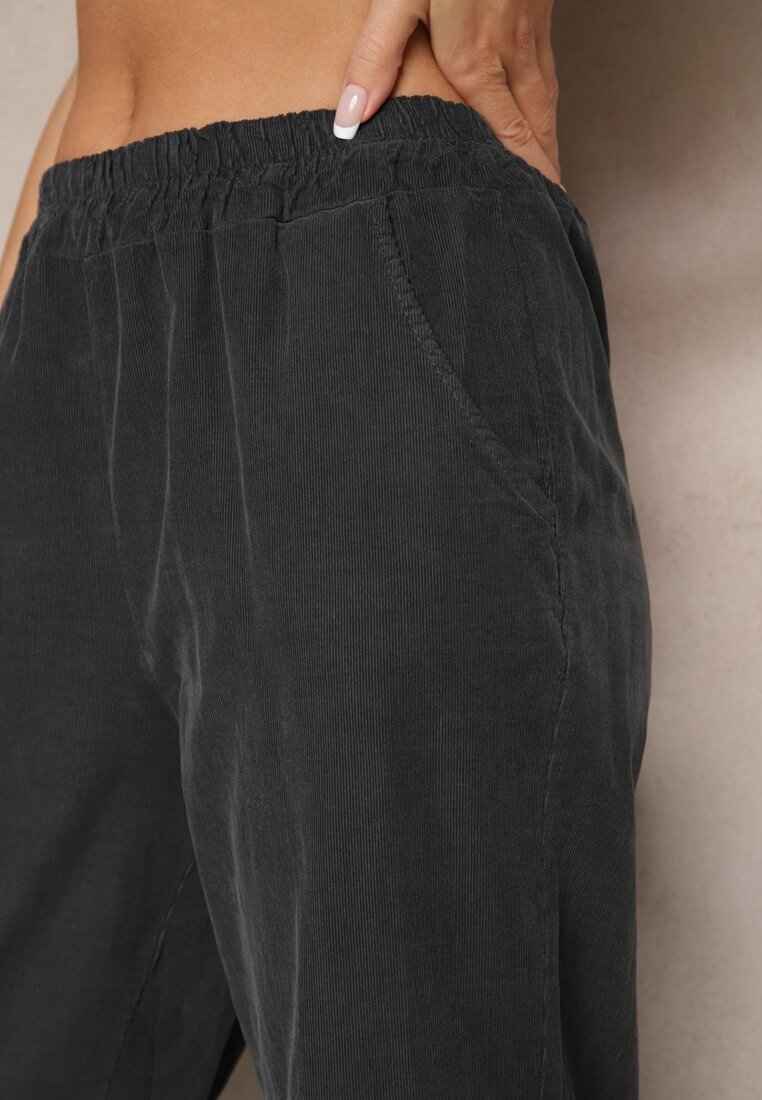 palma Pantaloni Gri închis din Bumbac High Waist Galili