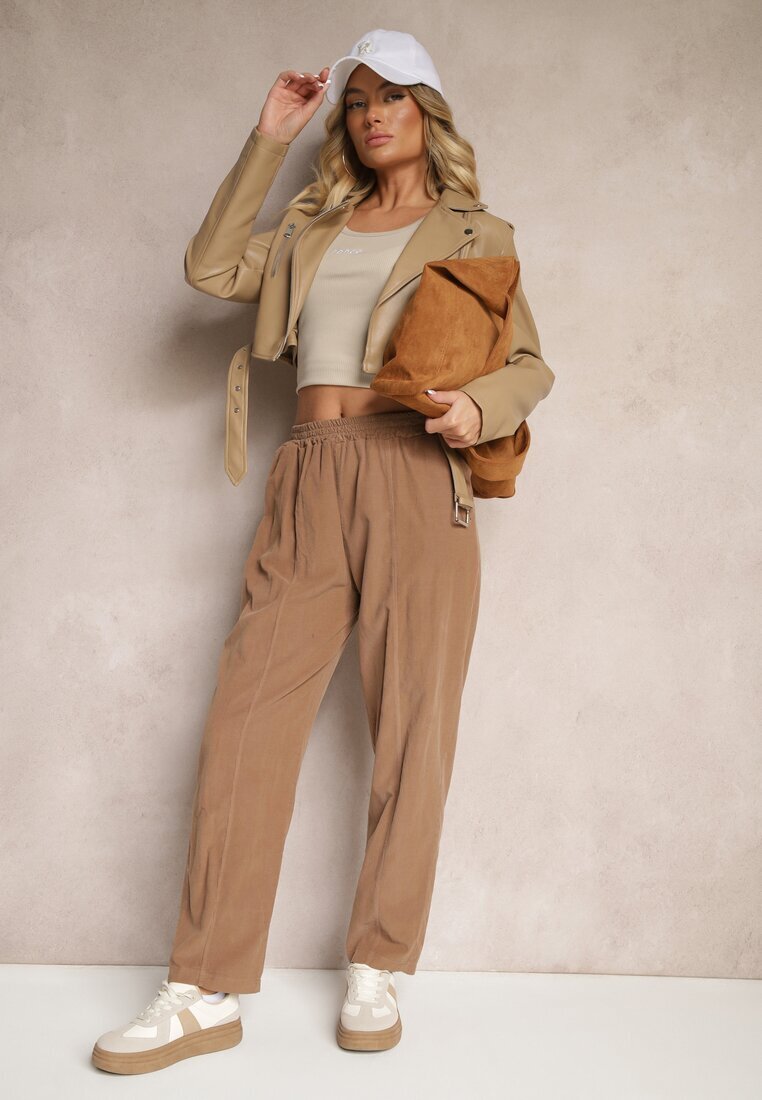 palma Pantaloni Maro De Bumbac Talie Înaltă Stil Clasic Arivora