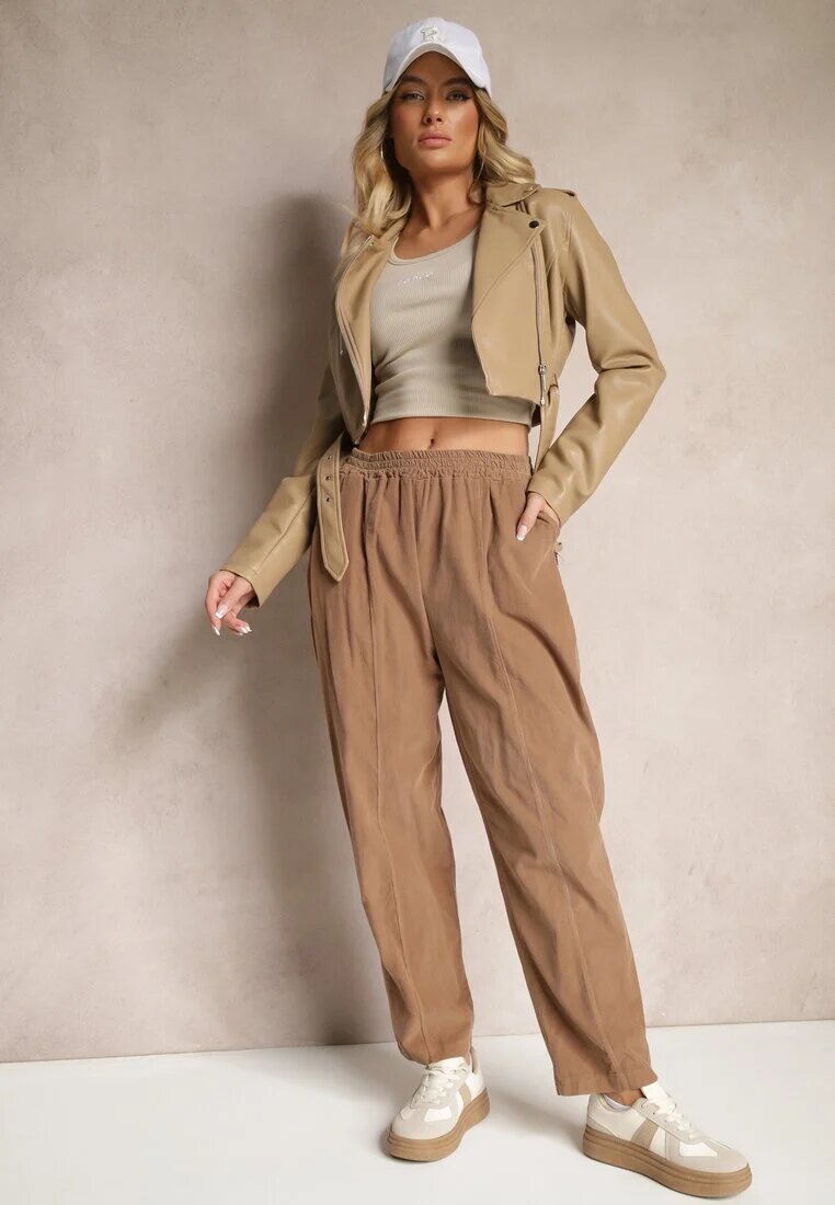 palma Pantaloni Maro De Bumbac Talie Înaltă Stil Clasic Arivora