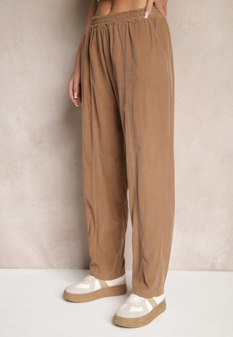 palma Pantaloni Maro De Bumbac Talie Înaltă Stil Clasic Arivora
