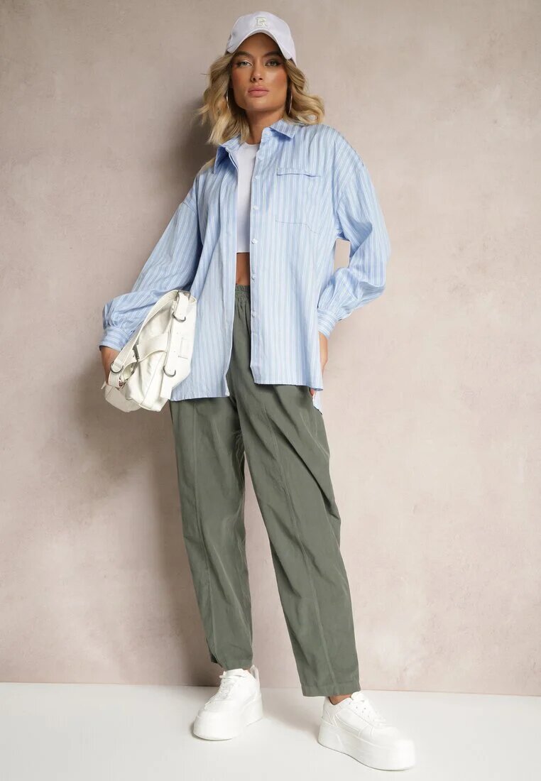 palma Pantaloni verde închis din bumbac High Waist în stil clasic Arivora