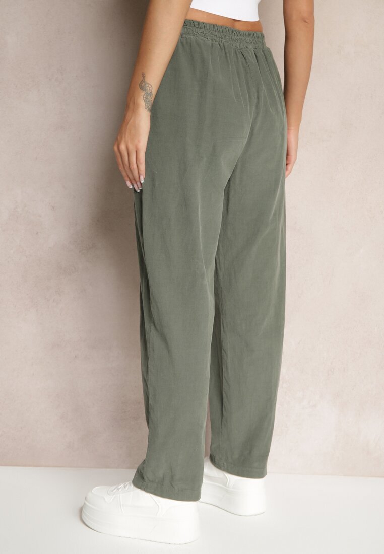 palma Pantaloni verde închis din bumbac High Waist în stil clasic Arivora