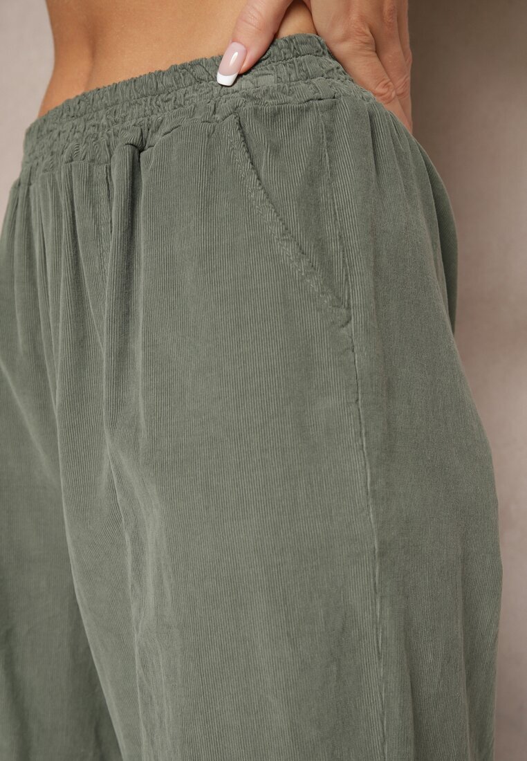 palma Pantaloni verde închis din bumbac High Waist în stil clasic Arivora