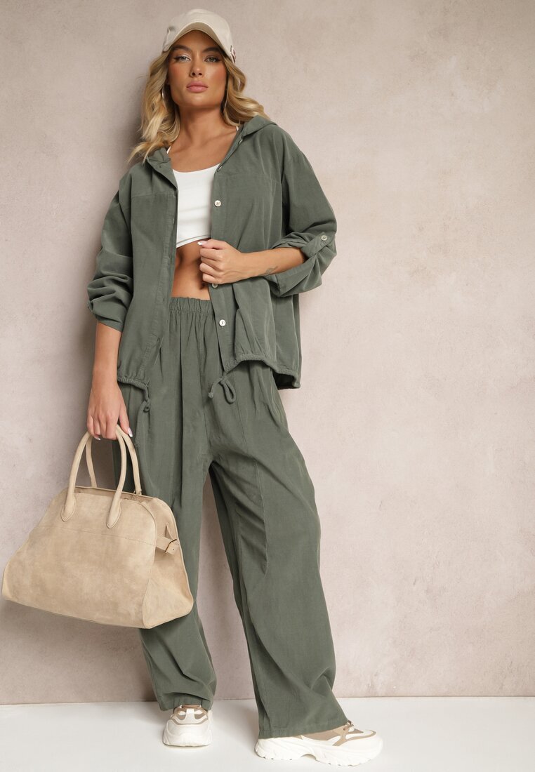 palma Pantaloni Verde închis Din bumbac Talie înaltă Cu croială largă Velili