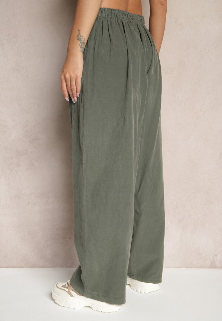 palma Pantaloni Verde închis Din bumbac Talie înaltă Cu croială largă Velili
