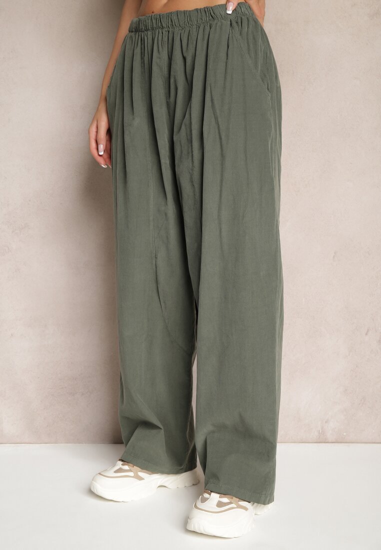 palma Pantaloni Verde închis Din bumbac Talie înaltă Cu croială largă Velili