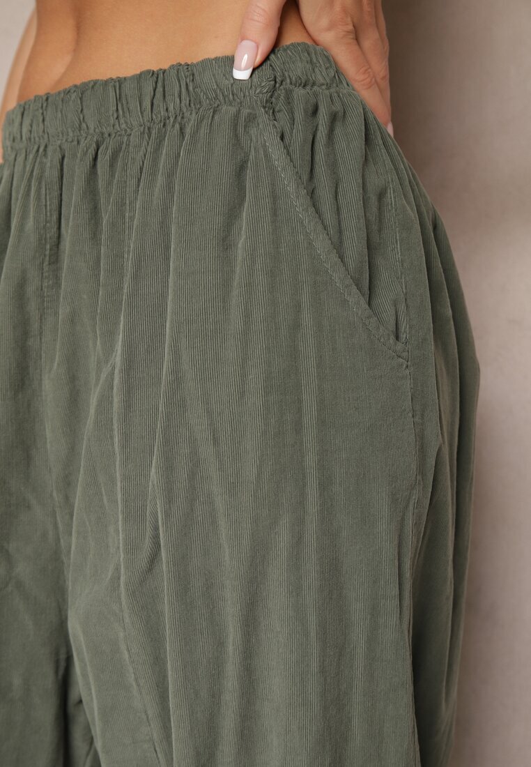 palma Pantaloni Verde închis Din bumbac Talie înaltă Cu croială largă Velili