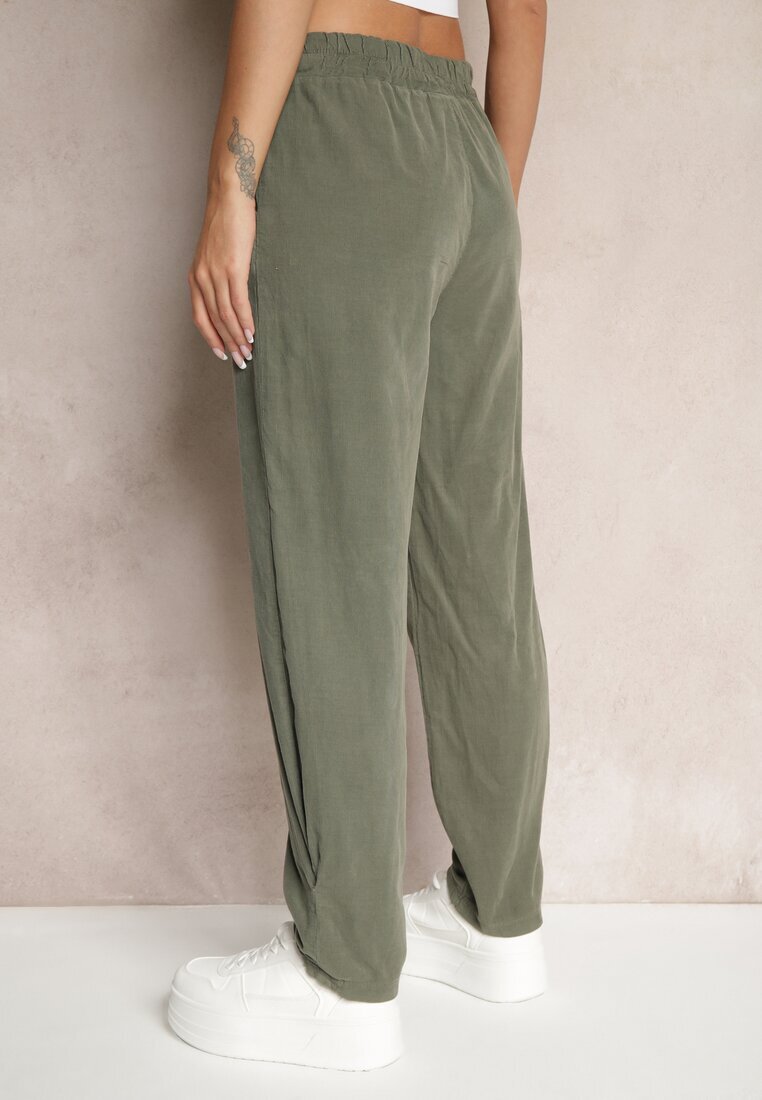 palma Pantaloni Verzi închis din bumbac High Waist Galili