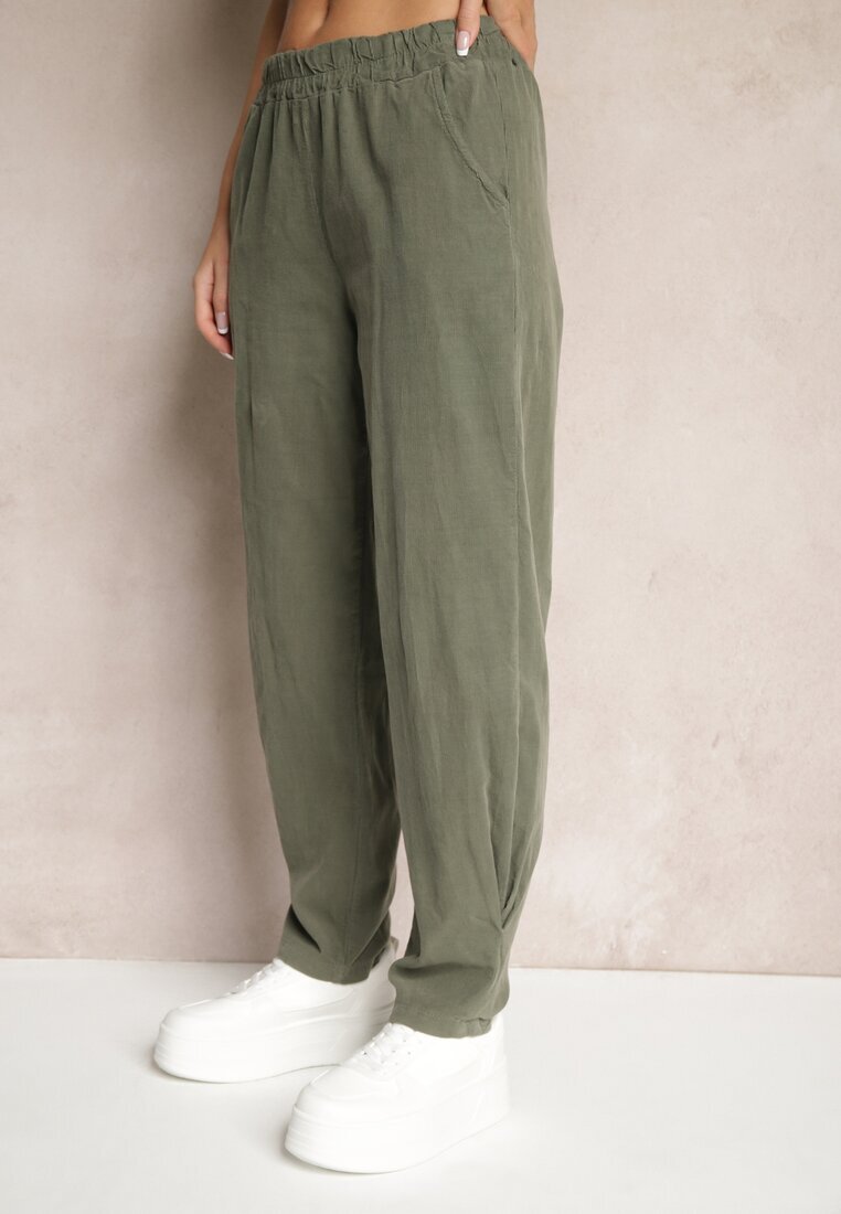 palma Pantaloni Verzi închis din bumbac High Waist Galili