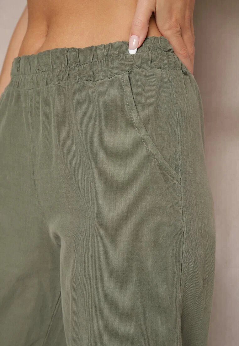 palma Pantaloni Verzi închis din bumbac High Waist Galili