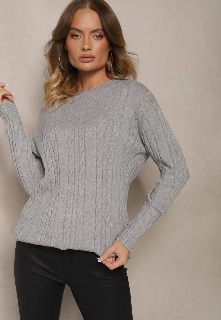 palma Pulover Gri cu Bumbac Viscoză și Model Decorativ Viacelia